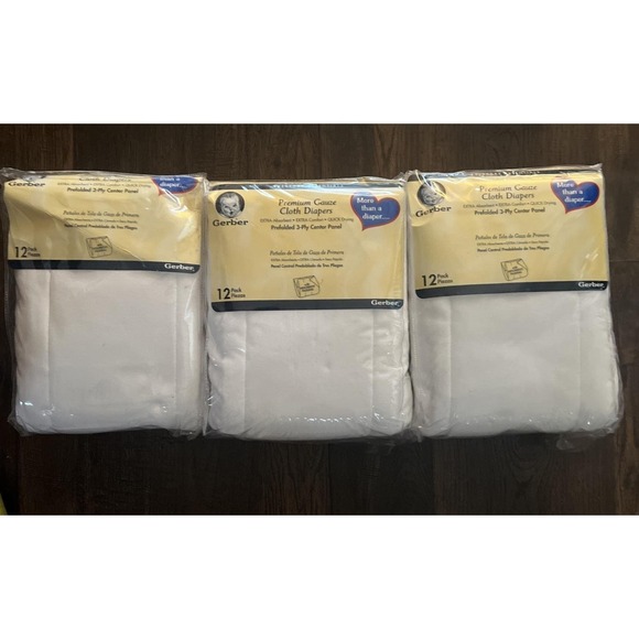 VTG Gerber 12PK Cloth Diapers White Gauze Prefold Premium 3 Ply Center Panel NOS - Picture 4 of 4